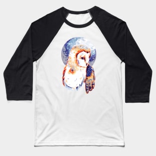 Snowy Owl with Cool Silver Blue Moon Baseball T-Shirt